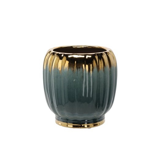 Keramični okrasni lonček za rože 28 × 28 × 28,5 cm zlatozelen