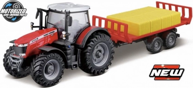 Bburago 10 cm kmetijski traktor Massey Ferguson 8740S s prikolico za bale
