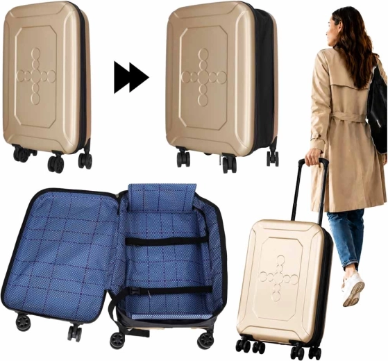 Foldable wheeled travel suitcase 45 L – champagne