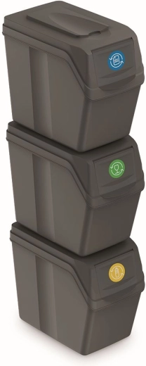 Set 3 košev za ločevanje odpadkov SORTIBOX, 3×20 l, siv kamen