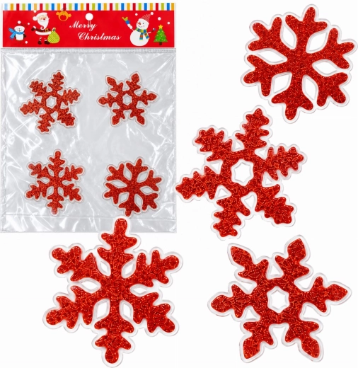 Christmas gel window decoration, red snowflakes - 1 piece