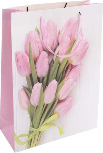 Darilna papirnata vrečka z motivom tulipanov 44 × 12 × 32 cm