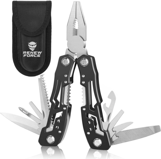 Multitool 14 v 1 RENEW FORCE iz nerjavnega jekla z varovalom in etuijem