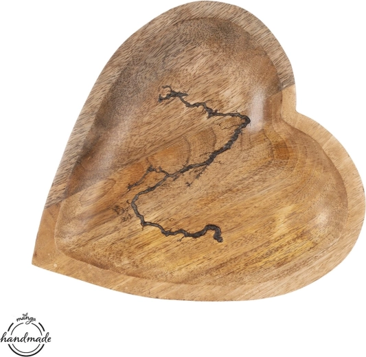 Wooden mango wood tray with a heart shape, 26 × 24 cm