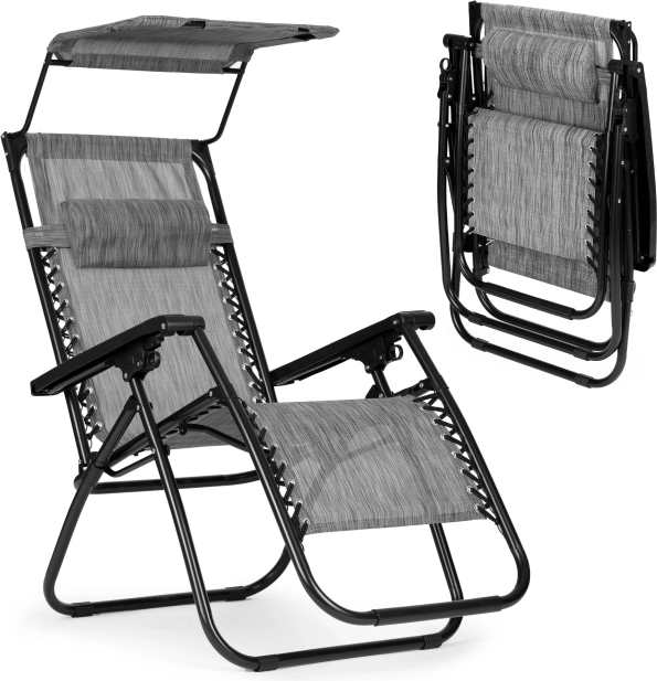 Zložljiv nastavljiv vrtni / plažni stol s senčnikom siv