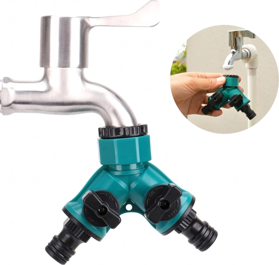 Razdelilnik za vodovodno pipo Y, 2‑potni 1/2" in 3/4" za vrtne cevi z zapornimi ventili