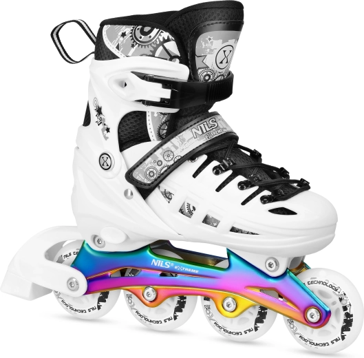 NILS Extreme 4-in-1 Universal Skates, Rainbow/White – S (31-34)