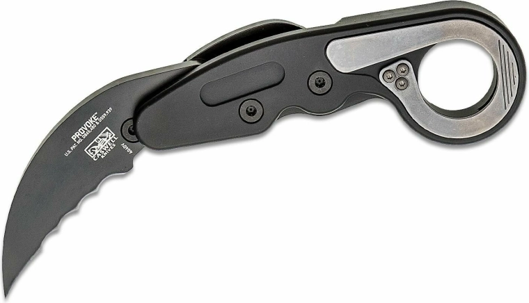 CRKT Provoke Veff Serrations žepni nož karambit 6 cm, črn, aluminij