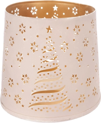 Kovinski božični svečnik Tree bel/zlat 18 cm