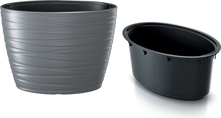 Ovalni cvetlični lonec z vložkom MAZE 58,5 cm – sivi kamen