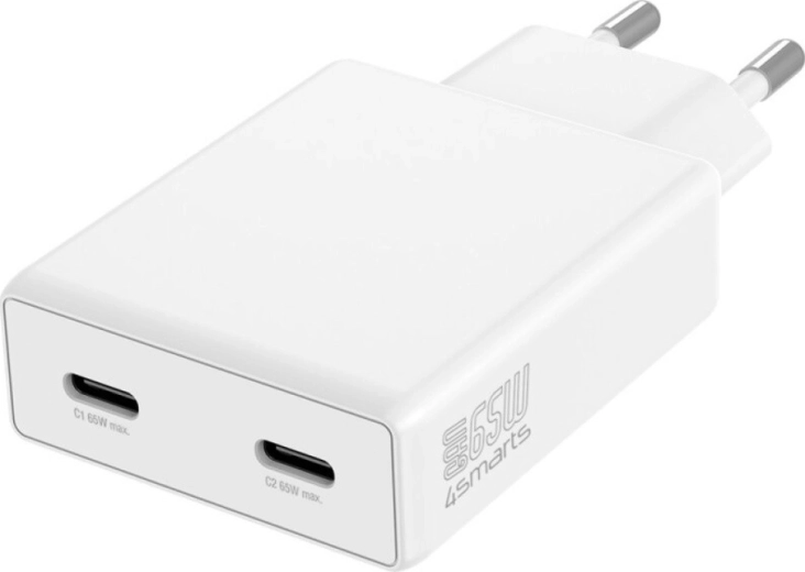 Omrežni polnilec PDPlug 65 W GaN z dvema USB‑C, bel