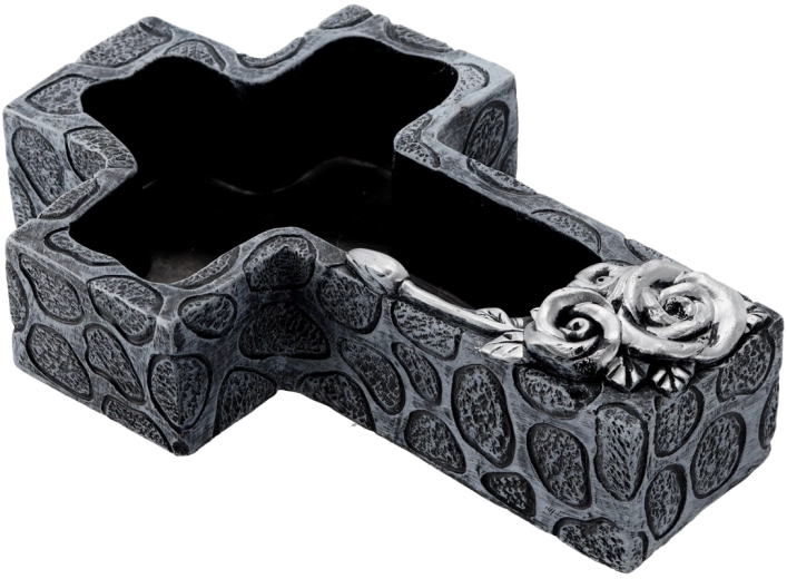 Cementni nagrobni lonec za rože v obliki križa, temno siv s srebrnimi detajli 28 × 18 × 7,5 cm