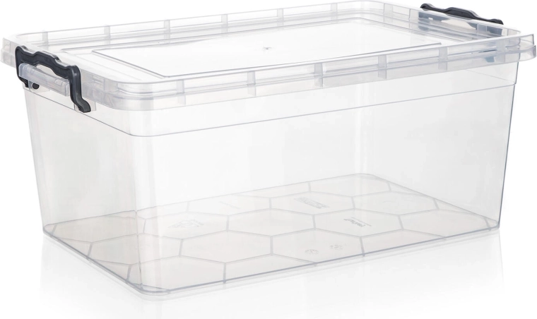 shranjevalna škatla GEMA 14 l s pokrovom in sponkami, prozorna