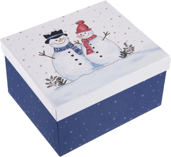 Darilna papirnata škatla s snežaki modra 21 × 18,5 × 11,5 cm
