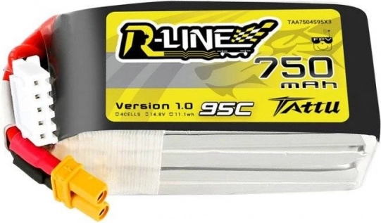 tattu r-line 750 mah 14,8 v 95c lipo baterija 4s z konektorjem xt30