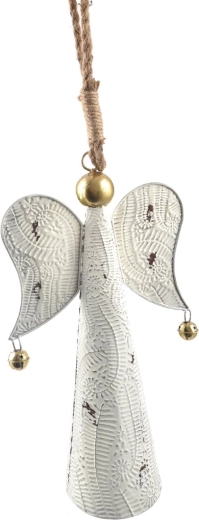 Kovinski angelček z zvončkom bel 46 cm