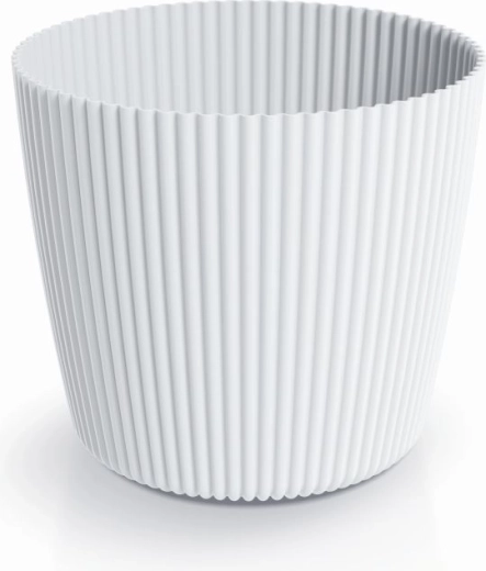 Cvetlični lonec Milly Round 39 cm bel – moderen rebrast plastičen okrasni ovitek za rože