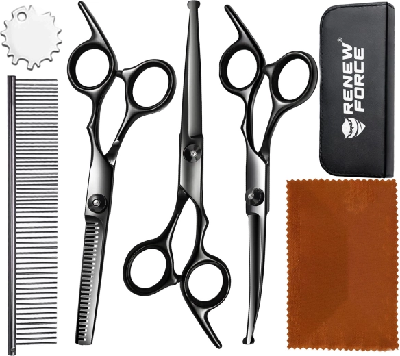 RENEW FORCE profesionalni grooming set škarij za živali z glavnikom in etuijem