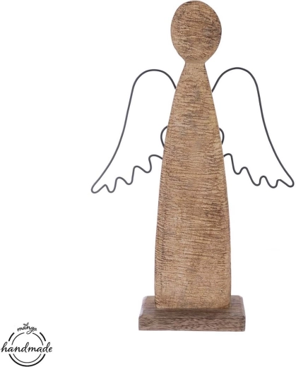 Dekoracija Angel iz mangovega lesa s kovinskimi krili 31 cm