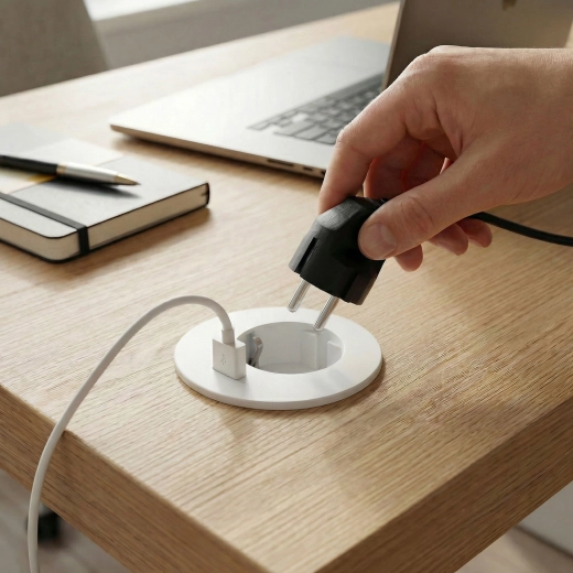 Recessed desk socket with USB, white