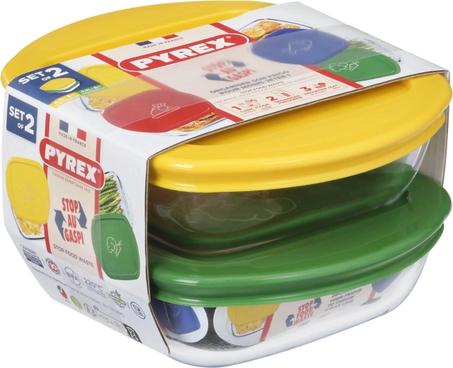 Komplet kvadratnih posod PYREX 2 kosa 0,3 l steklo