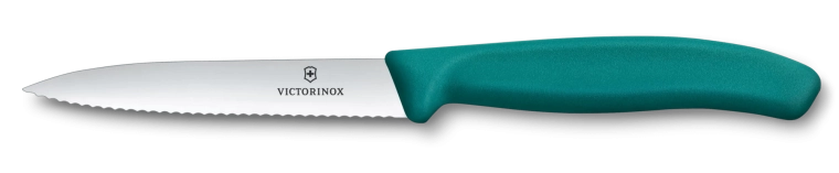 Kuhinjski nož za sadje in zelenjavo VICTORINOX Swiss Classic, 10 cm, nazobčan, špičast, zelen