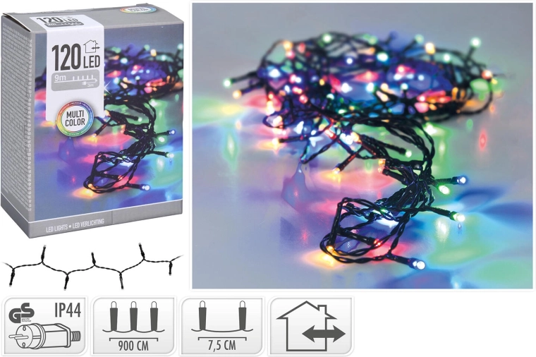 Božična LED osvetlitev 9 m, 120 LED, barvna, IP44