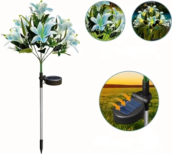 Sončna vrtna svetilka v obliki lilije za zabijanje v tla