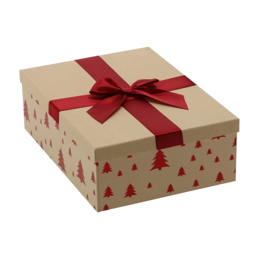 Praznična darilna škatla rjava z bordo pentljo 30,5 × 22 × 10 cm - 1 kos