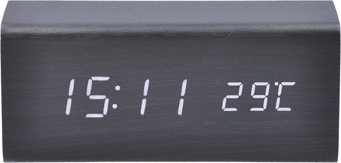 Solight LED clock with alarm and thermometer in black wood finish