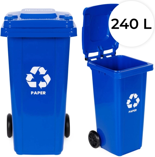 Modri zabojnik za papir 240 l z gumijastimi kolesi