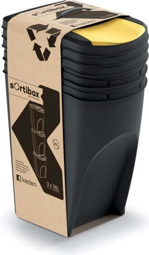 Set 3 košev za ločevanje odpadkov SORTIBOX 3×35 l – črna iz reciklata
