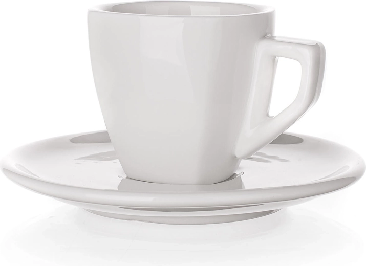 Porcelanasta skodelica s krožničkom ALBA 60 ml, kvadratna, bela