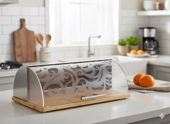 Bambusov zaboj za kruh z akrilnim rolo pokrovom Canella 39 × 28,5 × 15 cm