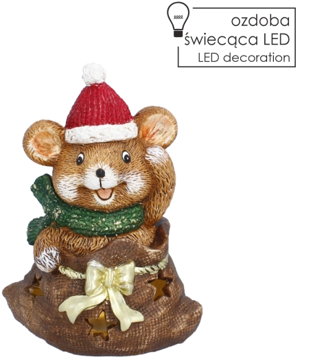 Christmas Hamster Figurine with Sack and LED Lighting