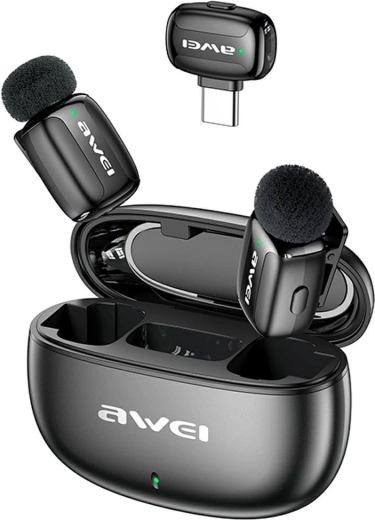Awei MK5 Duo Ai-Voice brezžični priponski mikrofon črn