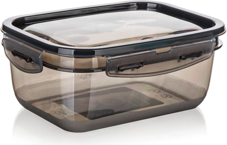 Škatla CADENZA pravokotna 1 l s klik zapiranjem, dimno prosojna plastika