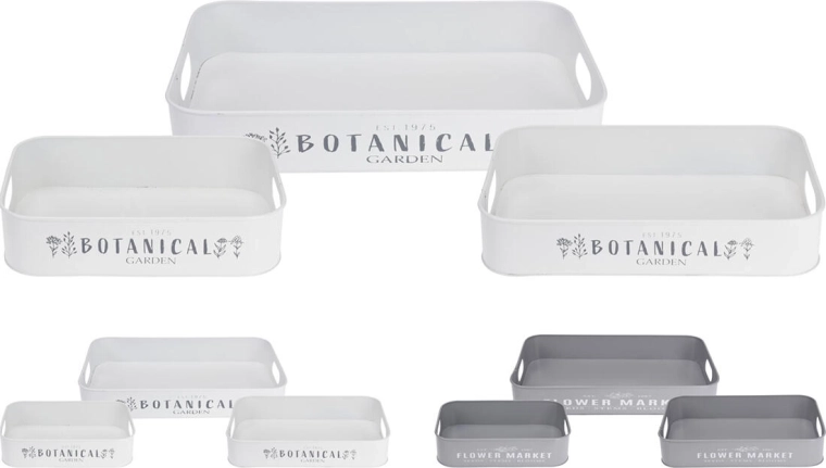 Kovinski pravokotni pladnji z vrtno tematiko, set 3 kos