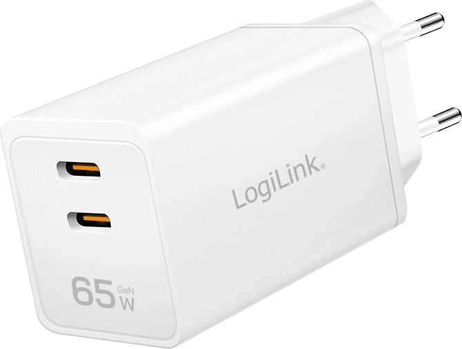 Omrežni polnilec LOGILINK 65 W z 2× USB‑C, bel