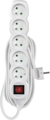 Podaljšek z izklopnim stikalom, 5 vtičnic, 5 m, bel