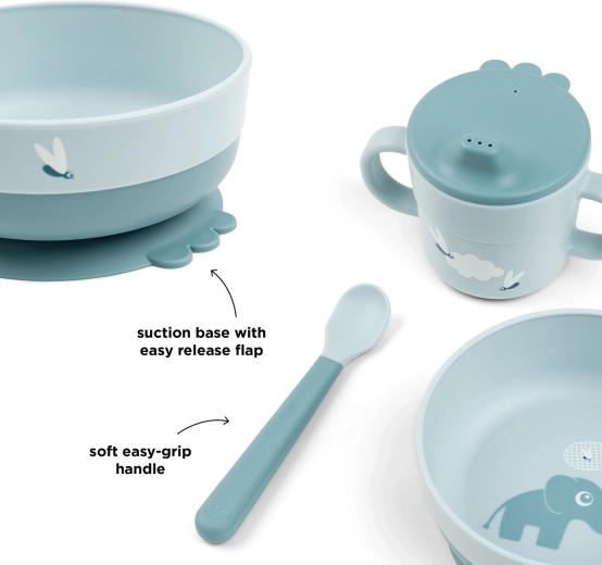Done by Deer first mealtime set Foodie with suction cup Elphee blue