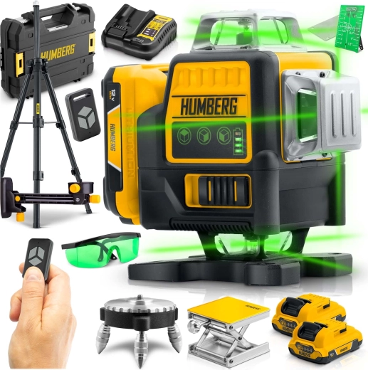 Križni laser HUMBERG HM-171 v kovčku s stojalom, 4D 16 linij, zeleni žarek