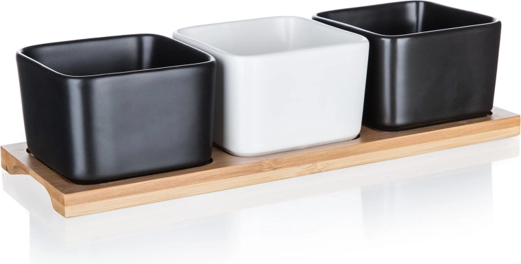 Set porcelanastih skledic na bambusovem pladnju BRILLANTE