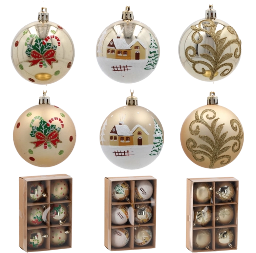 Set zlatih božičnih krogel 7 cm – neuklonljive okraske za drevesce (6 kosov)