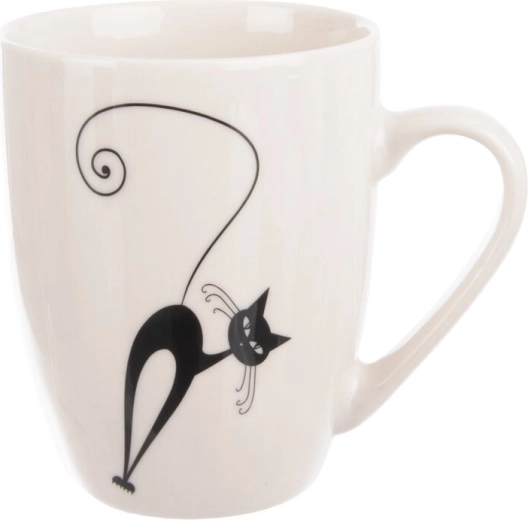 Porcelanasta skodelica z motivom črno-bele mačke 370 ml