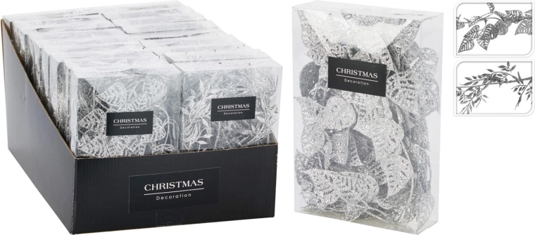 Dekorativni venček z listi 180 cm srebrn