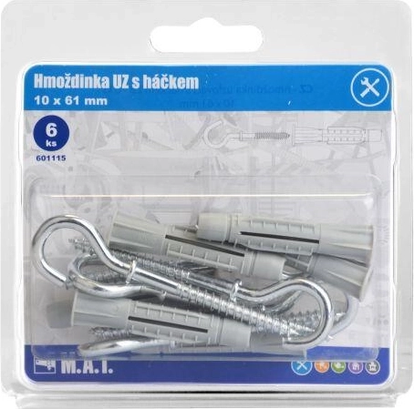 Vezna sidrna vložka s kavljem 10 × 61 mm, bel cink, 6 kosov