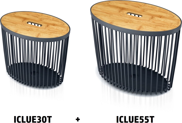 Komplet 2 ovalnih univerzalnih košev z bambusovimi pokrovi CLUBO 30 in 55 l – antracit