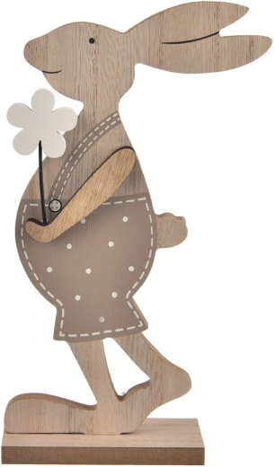 Wooden bunny with flower, brown