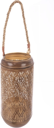 Svečnik Blade iz kovine in jute rjavo-zlat 31 cm